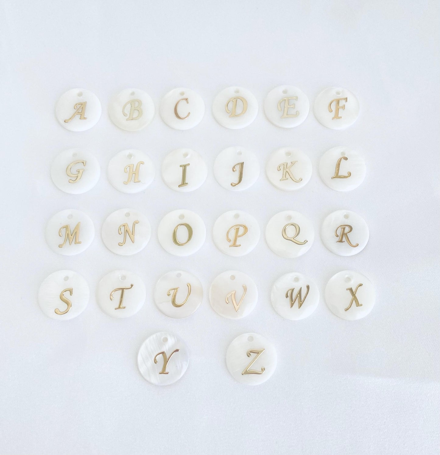 Shell Initial Pendant Necklace • Personalized Letter Necklace with White Enamel Beaded Chain