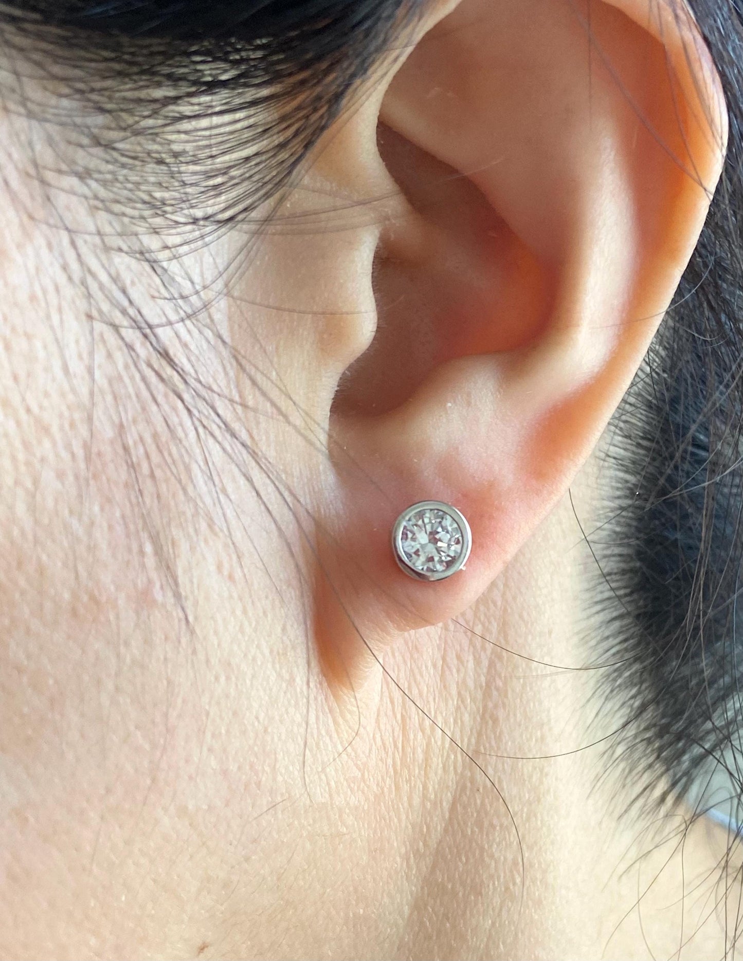 Sterling Silver Solitaire Stud Earrings • 925 Silver or Rose Gold over Sterling Silver