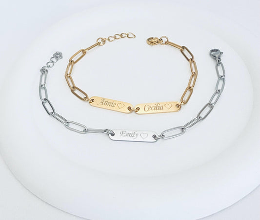 Personalized Mini Bar Bracelet • Custom Engraved Bracelet in Stainless Steel or Gold