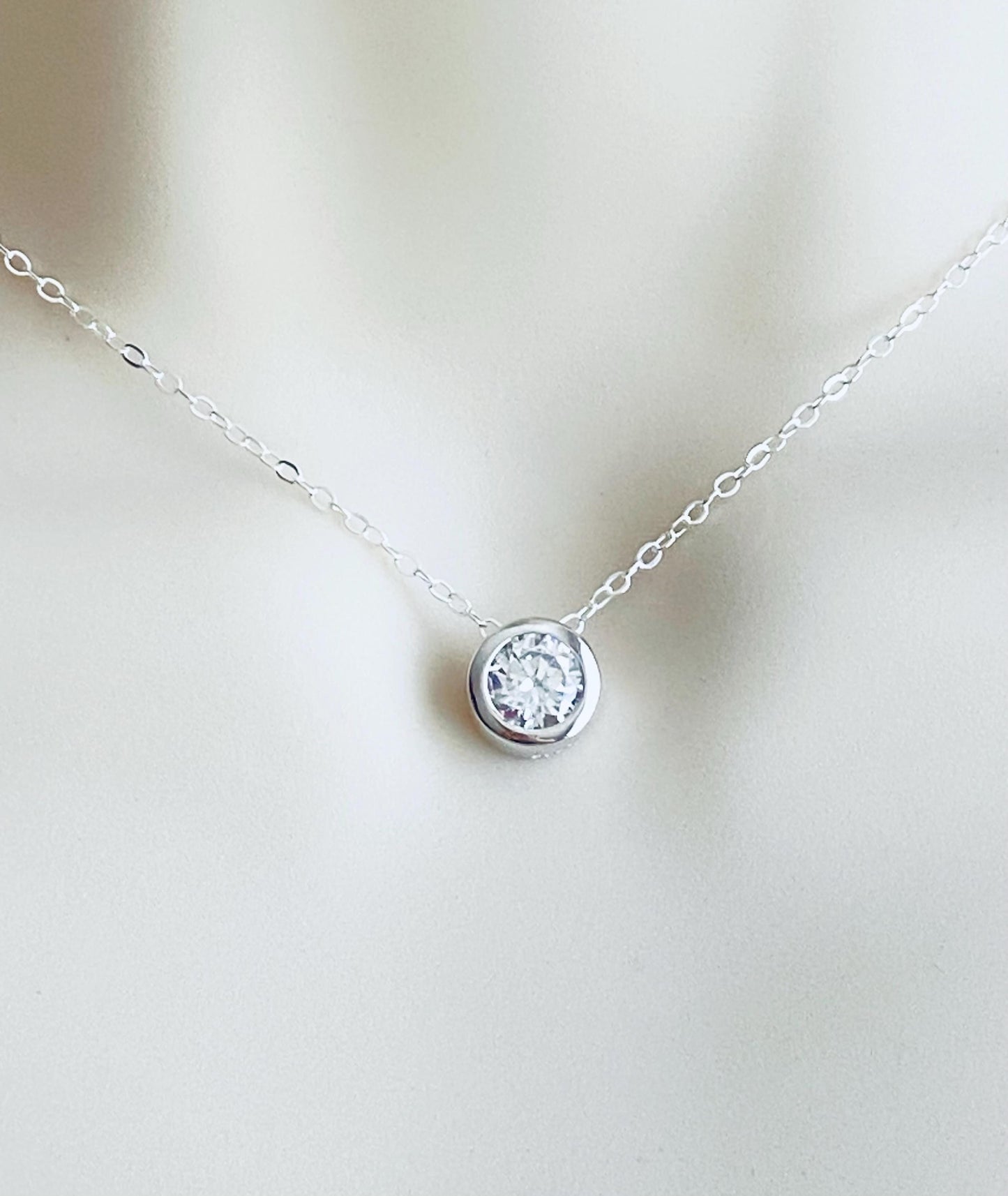 Sterling Silver Sparkle Floating Solitaire Pendant Necklace • Cubic Zirconia Pendant Necklace
