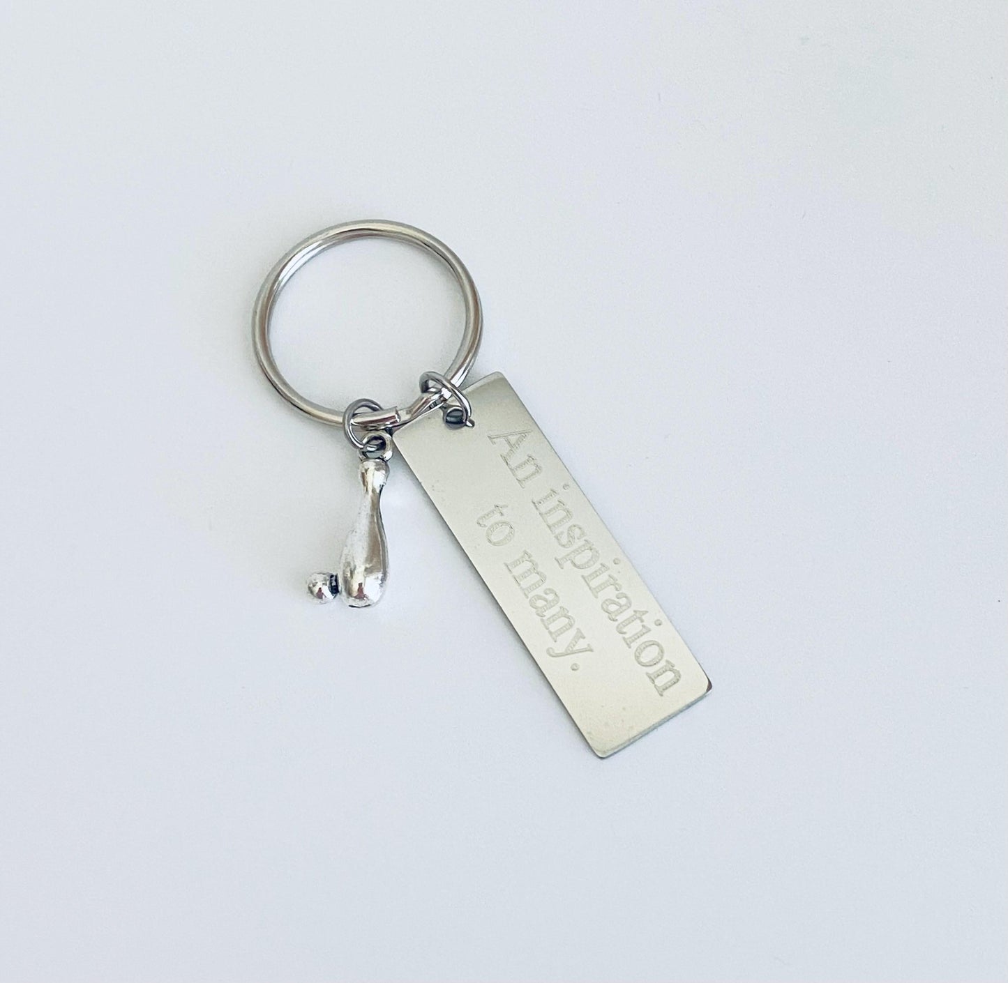Personalized Key Chain with Bowling Pin Charm • Custom Engraved Bowling Gift