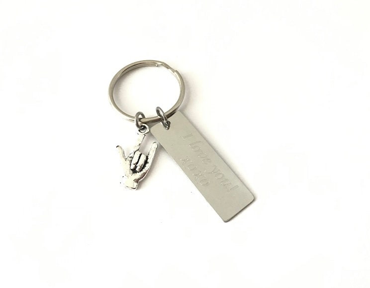 Personalized Stainless Steel Tag Key Chain with “I Love You” Charm • Custom Engraved Romantic Gift