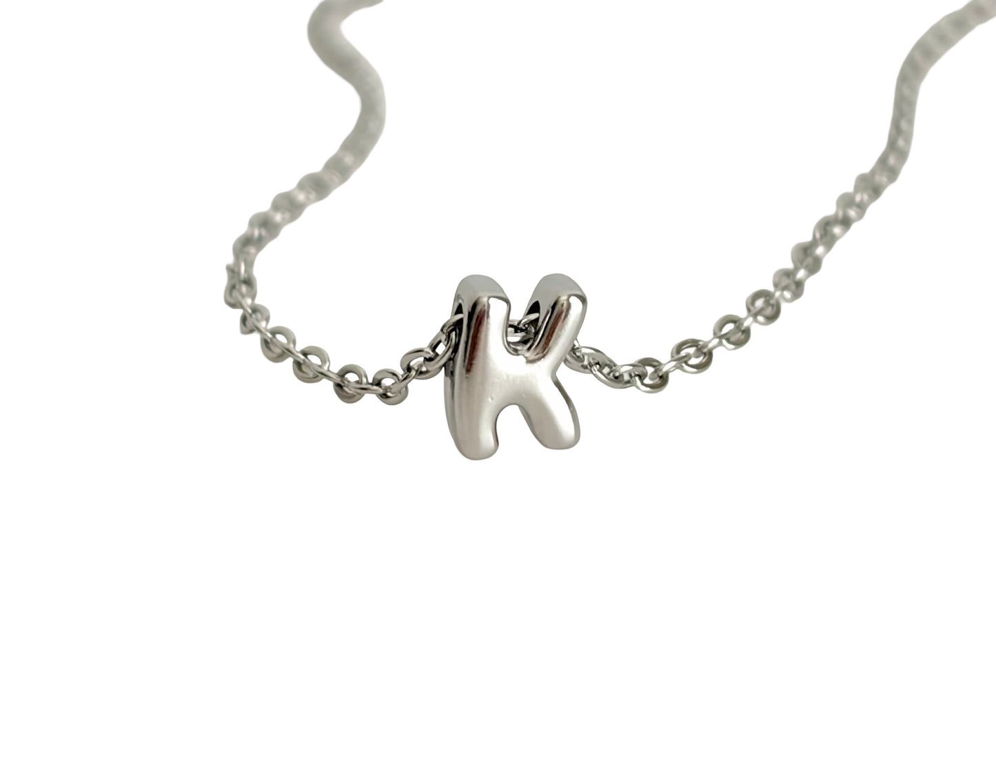 Small Bubble Initial Necklace • Stainless Steel Letter Necklace • Gold Initial Pendant