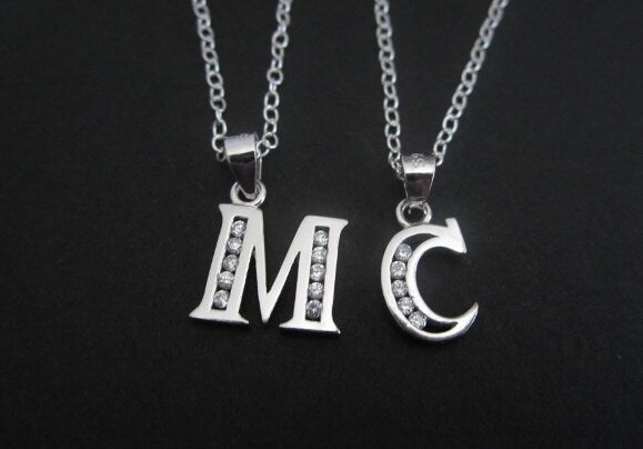 Sterling Silver Initial Pendant Necklace  • Personalized Letter Necklace