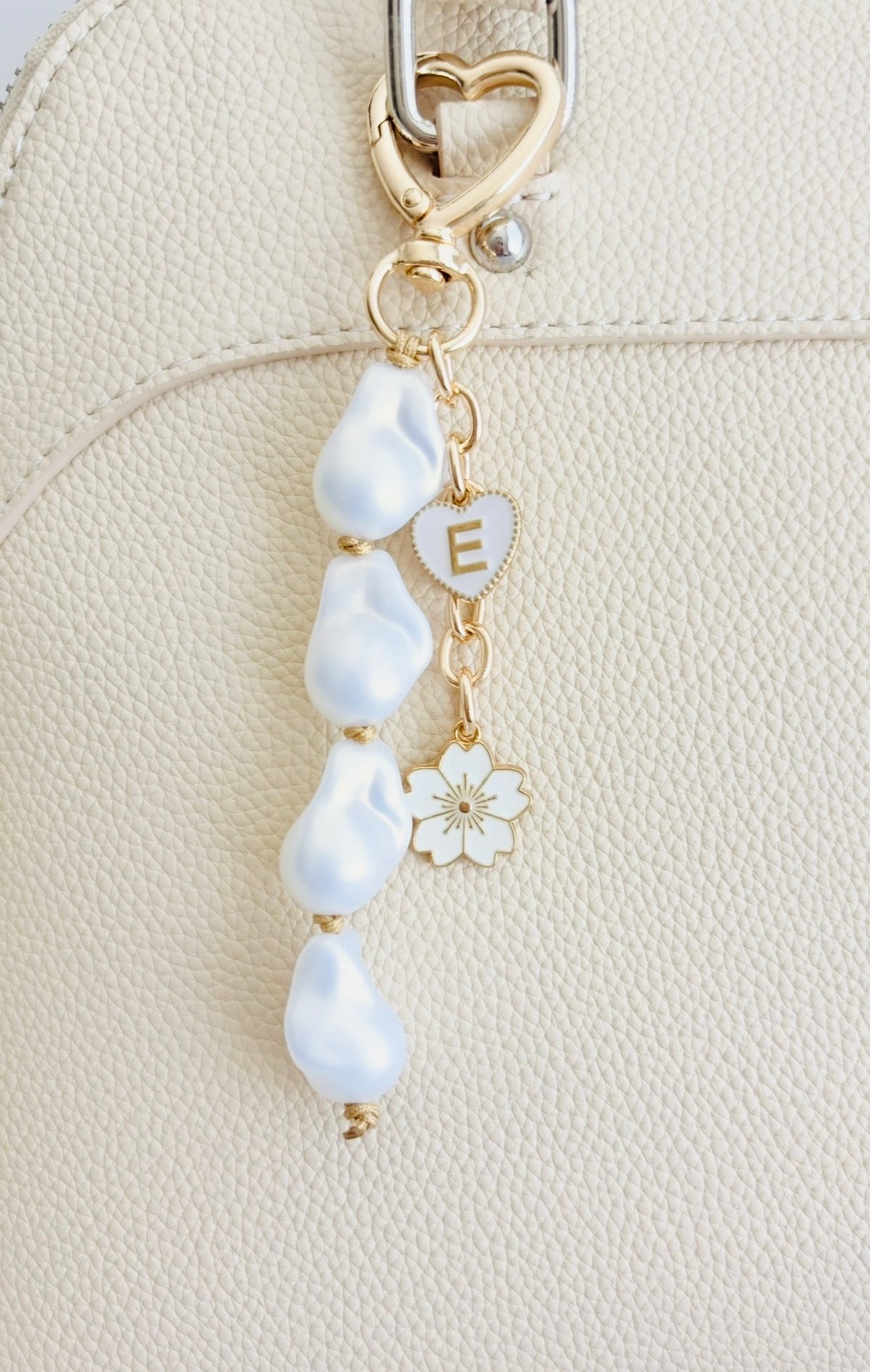 Personalized Pearl Bag Charm with Initial • Baroque-Style Acrylic Faux Pearl Purse Charm