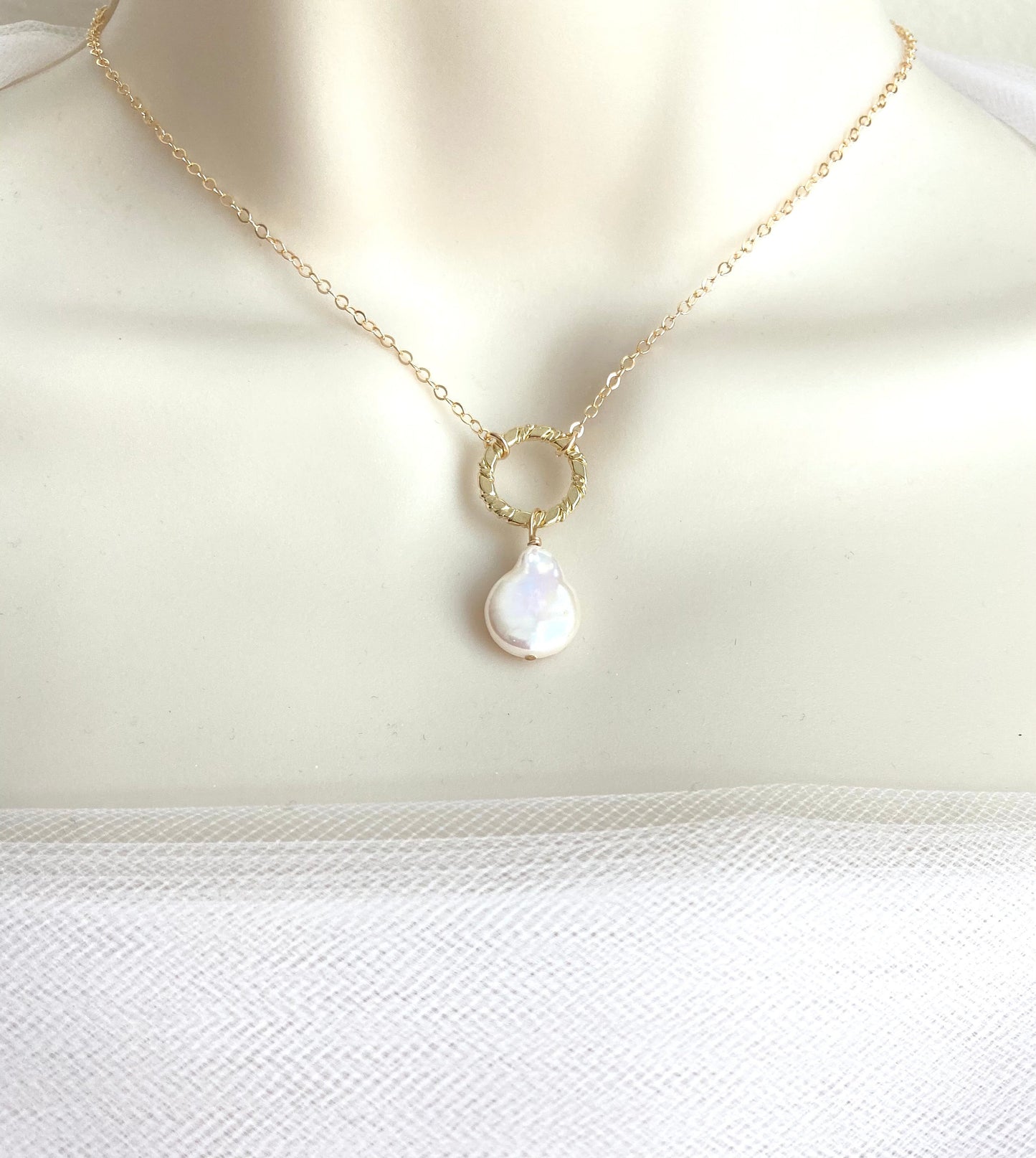 Teardrop Pearl Pendant Necklace • Sterling Silver or Gold Filled Dainty Drop Necklace