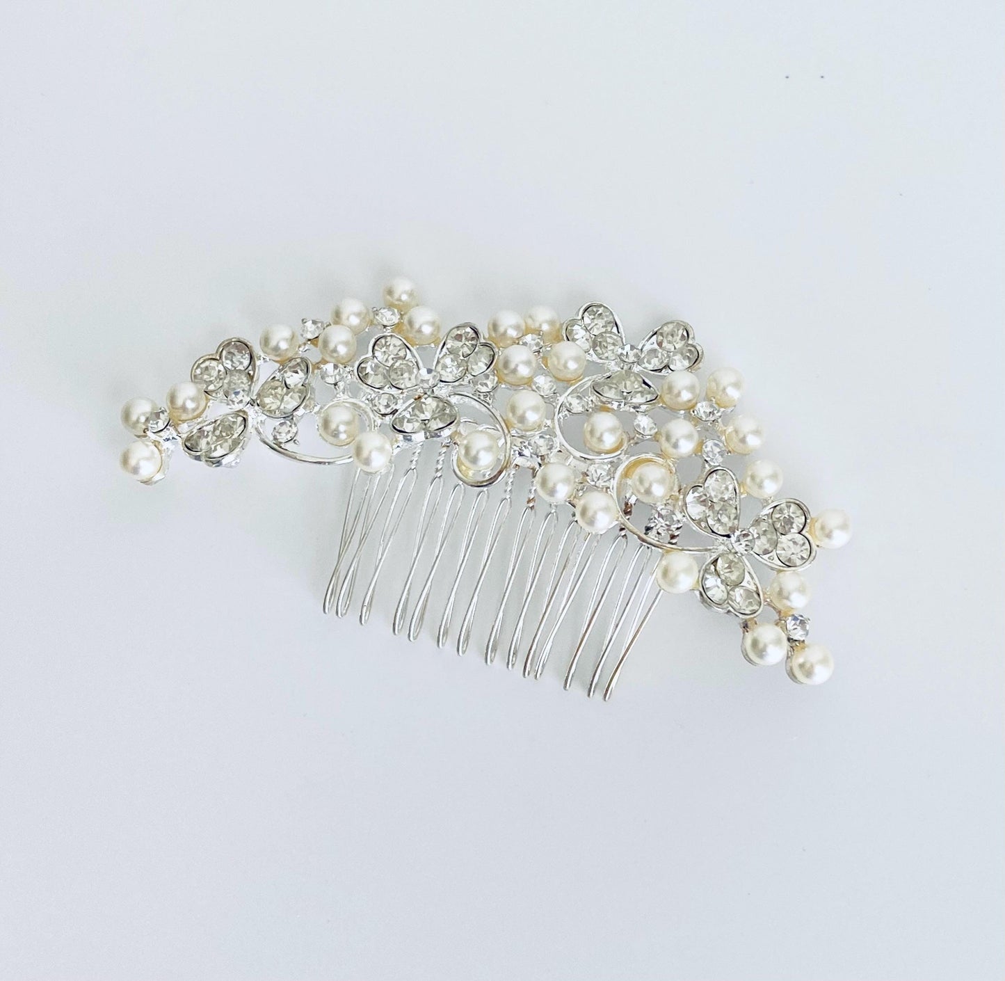 Elegant Glass Pearl and Rhinestone Hair Comb • Bridal Wedding Hair Accessory for Bride and Bridesmaids
