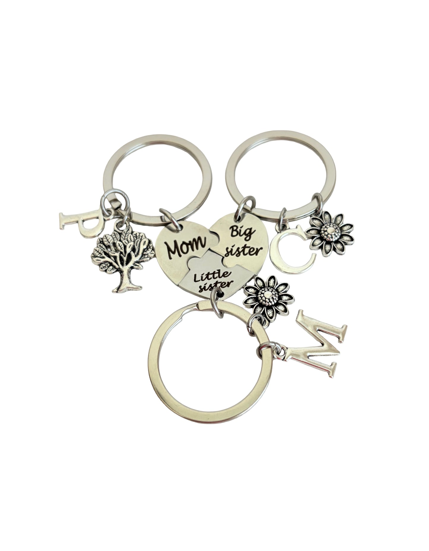 Personalized Mom, Big Sister & Little Sister Keychain Set