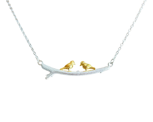 Sterling Silver Gold Birds Necklace