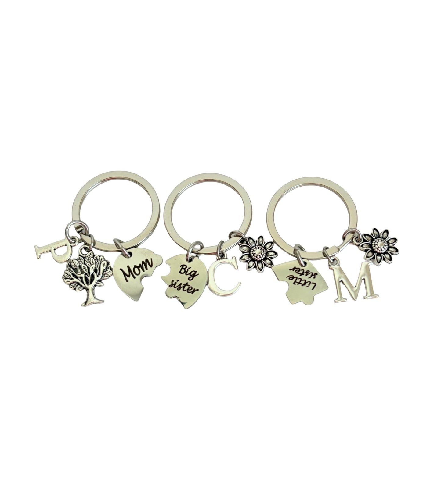 Personalized Mom, Big Sister & Little Sister Keychain Set