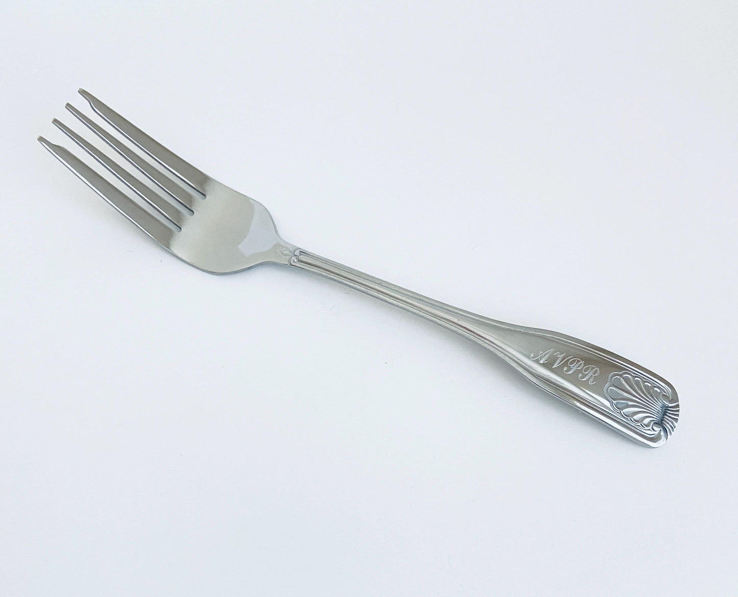 Personalized Stainless Steel Dinner Fork with Floral Handle • Custom Engraved Silver Fork Gift