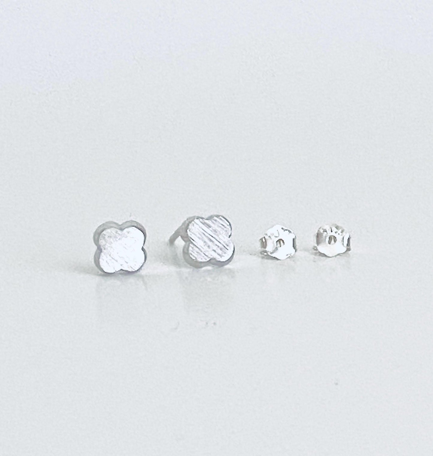 Sterling Silver Clover Stud Earrings •  Lucky Four Leaf Clover 925 Silver Studs