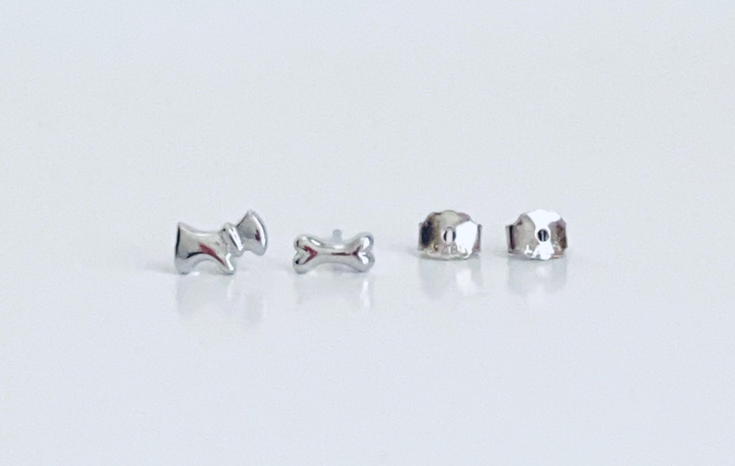 Sterling Silver Dog and Dog Bone Stud Earrings • Cute Puppy & Bone Earrings for Dog Lovers, Dainty Animal Studs