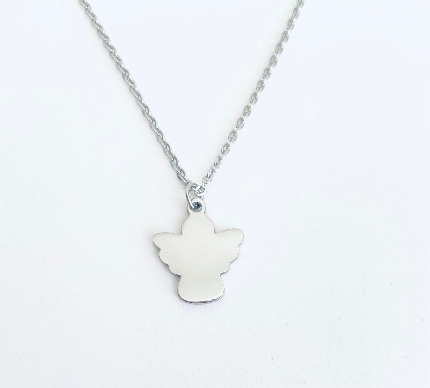 Personalized Stainless Steel Angel Charm Necklace • Custom Engraved Keepsake Jewelry