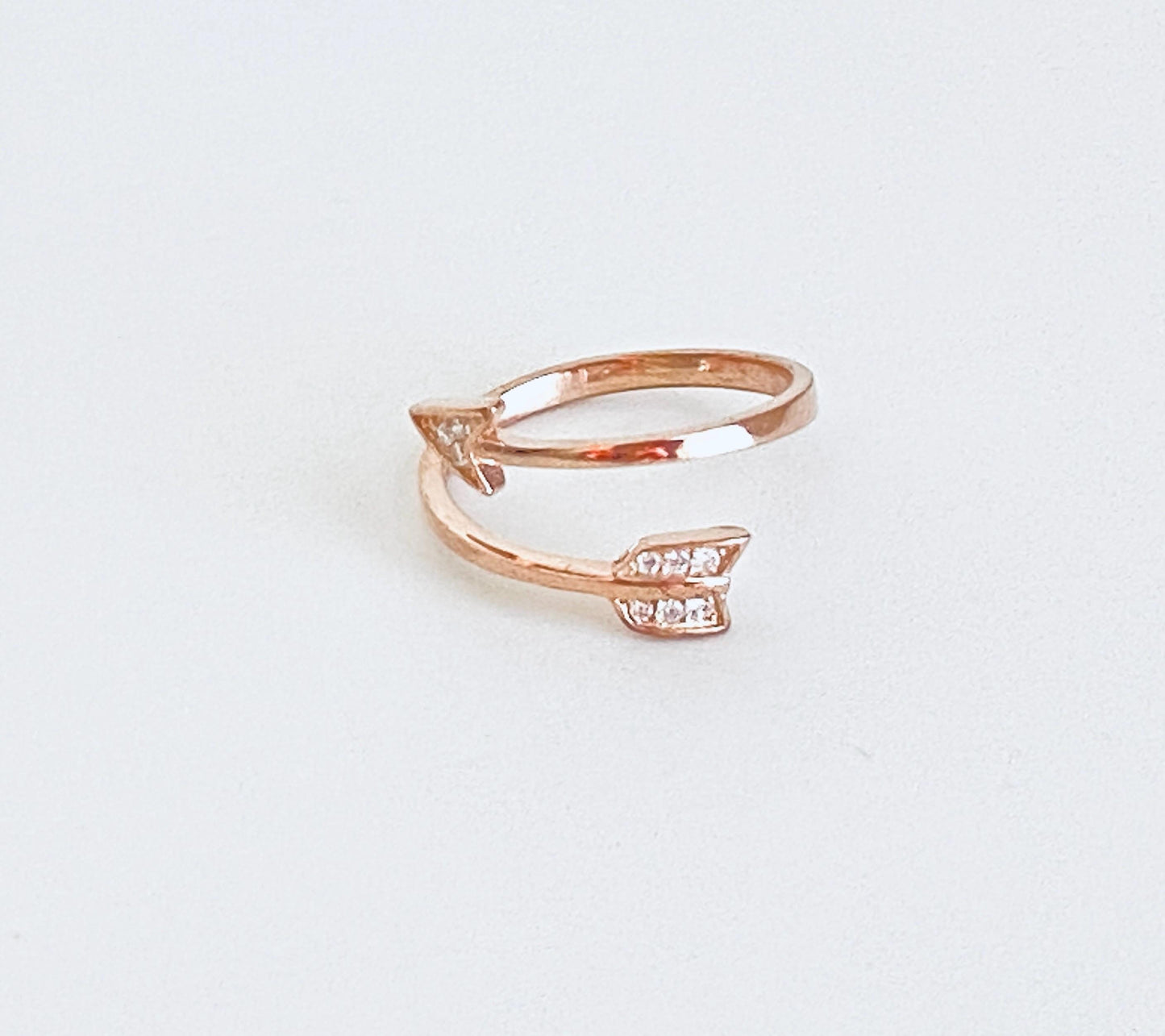 Adjustable Sterling Silver Arrow Ring with Rhinestones • Sterling Silver • Gold • Rose Gold