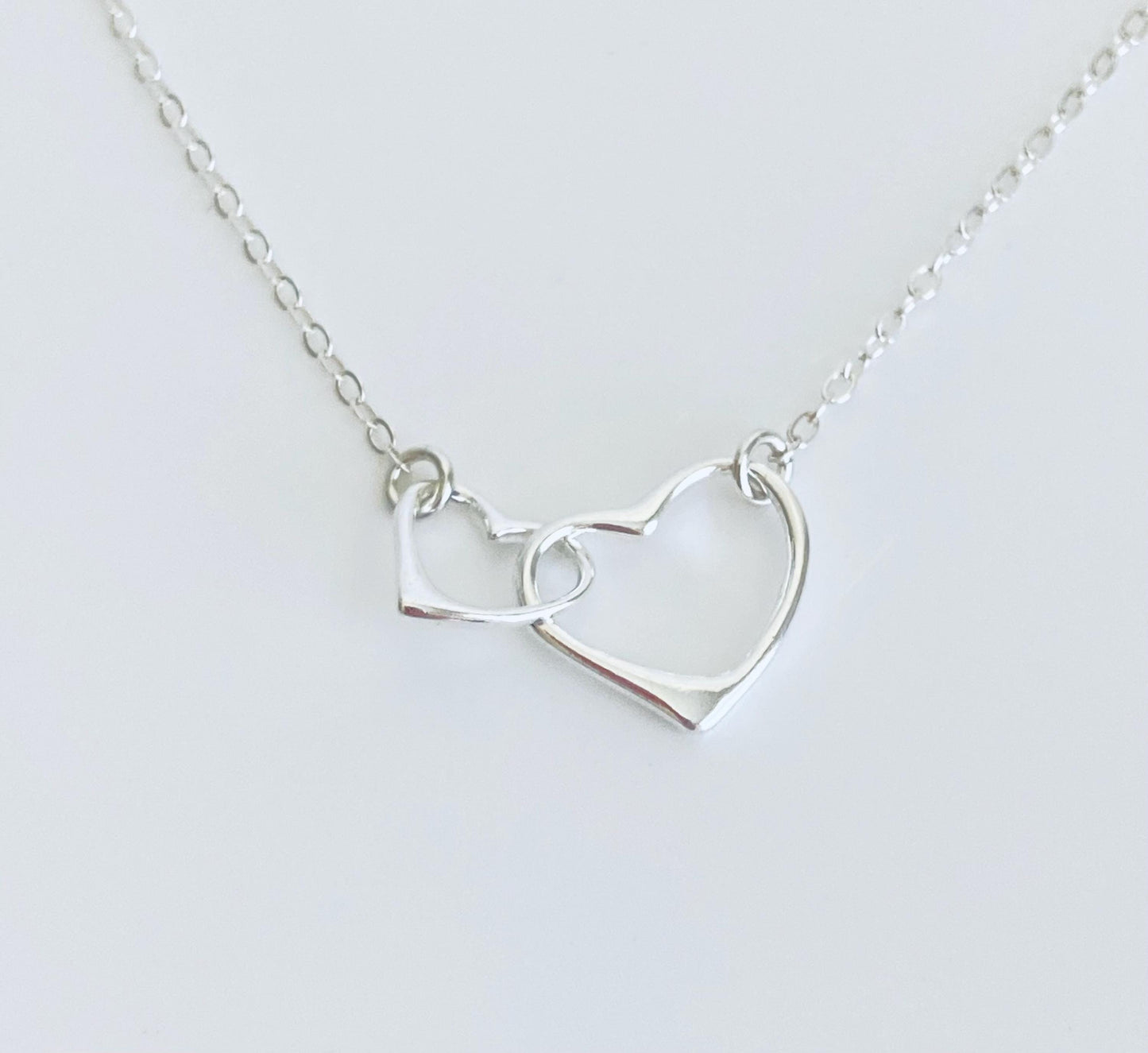 Sterling Silver Interlocking Heart Pendant Necklace • 925 Silver Minimalist Love Necklace