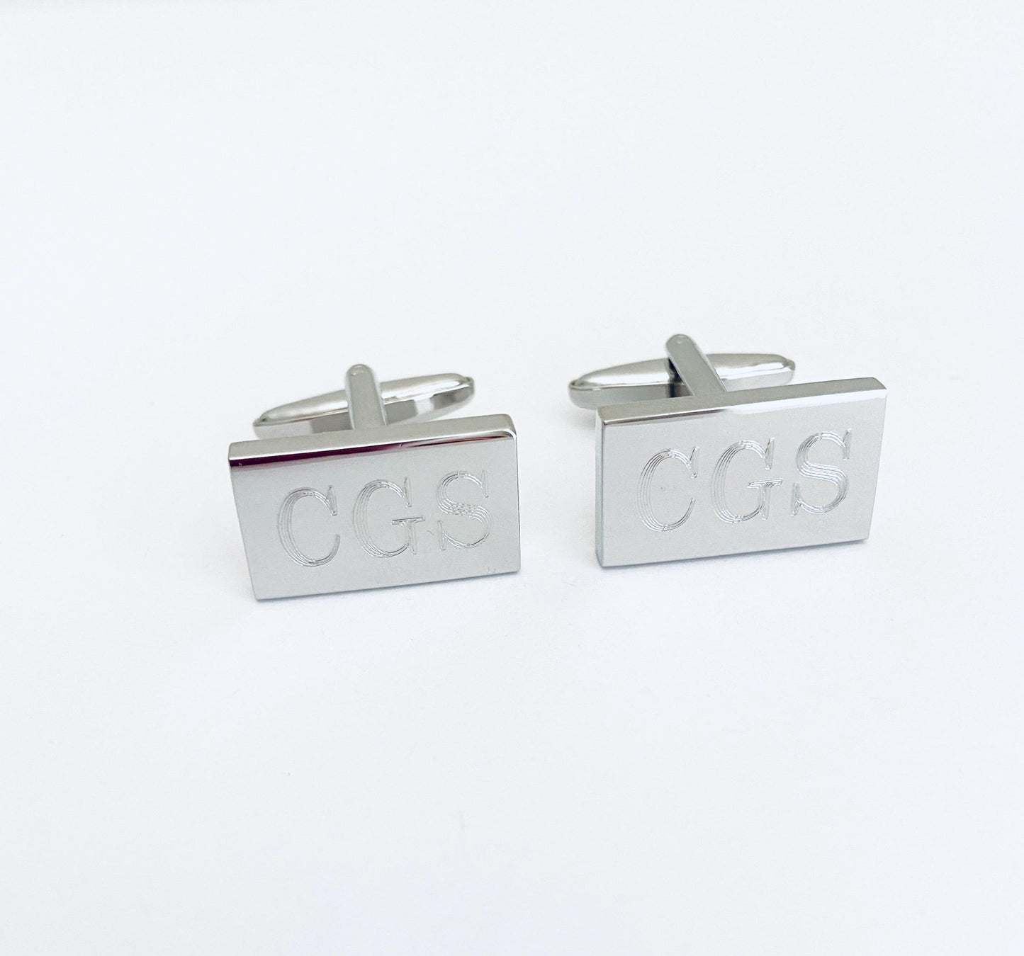 Personalized Shiny Rectangle Cufflinks • Custom Engraved Polished Cufflinks for Groom, Groomsmen & Men’s Wedding Gift