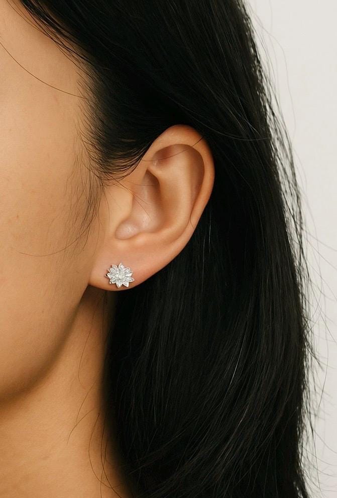 Sterling Silver Lotus Flower Stud Earrings • 925 Silver Minimalist Lotus Studs