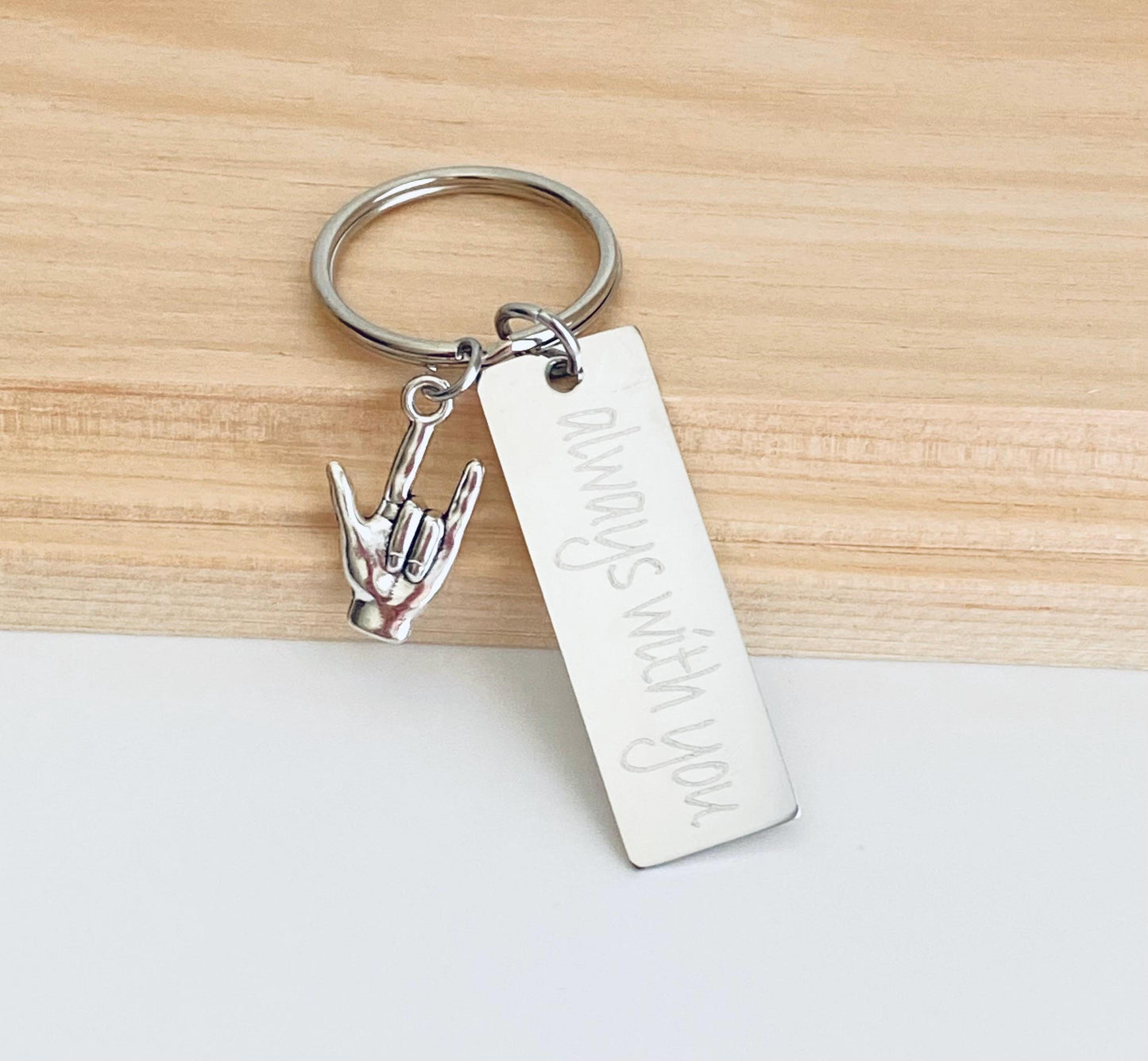 Personalized Stainless Steel Tag Key Chain with “I Love You” Charm • Custom Engraved Romantic Gift