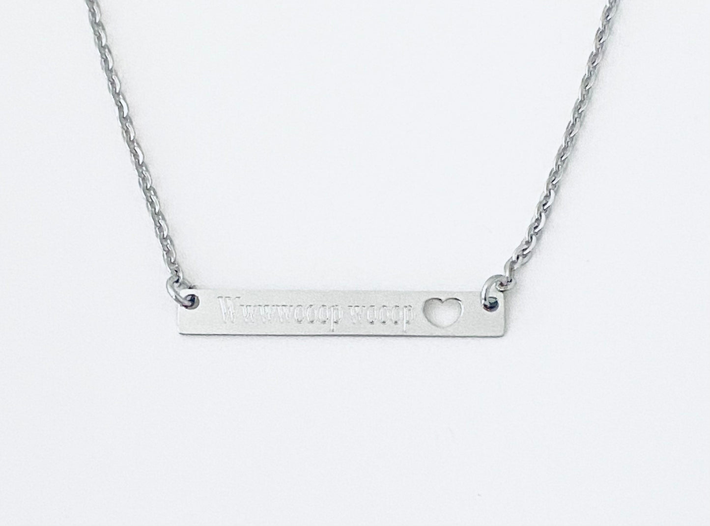 Stainless Steel Skinny Long Bar Necklace with Heart Cutout • Minimalist Name Bar Pendant