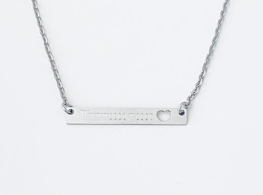 Stainless Steel Skinny Long Bar Necklace with Heart Cutout • Minimalist Name Bar Pendant
