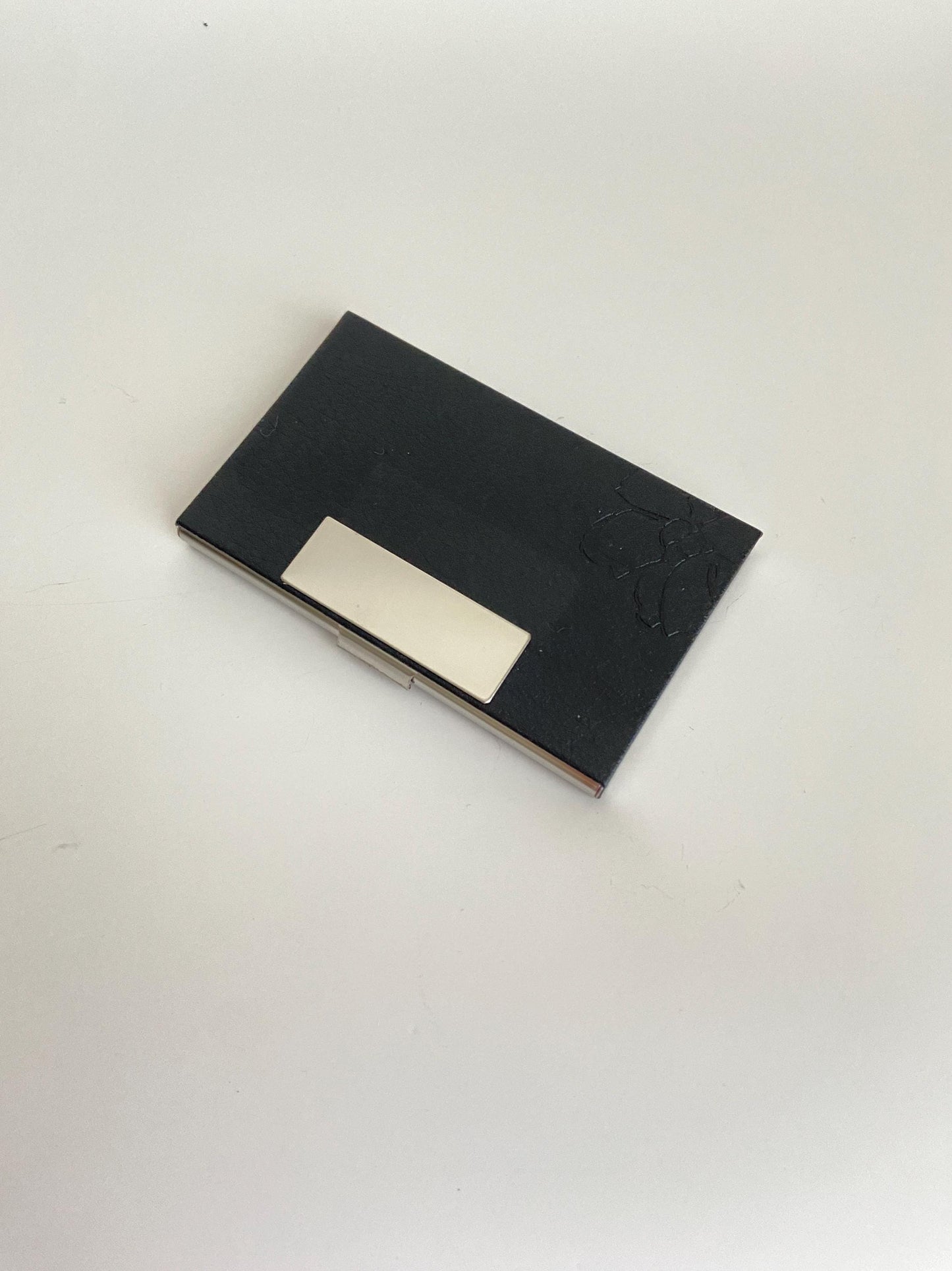 Personalized Black Faux Leather Business Card Holder • Custom Engraved Leatherette Card Case for Men & Women