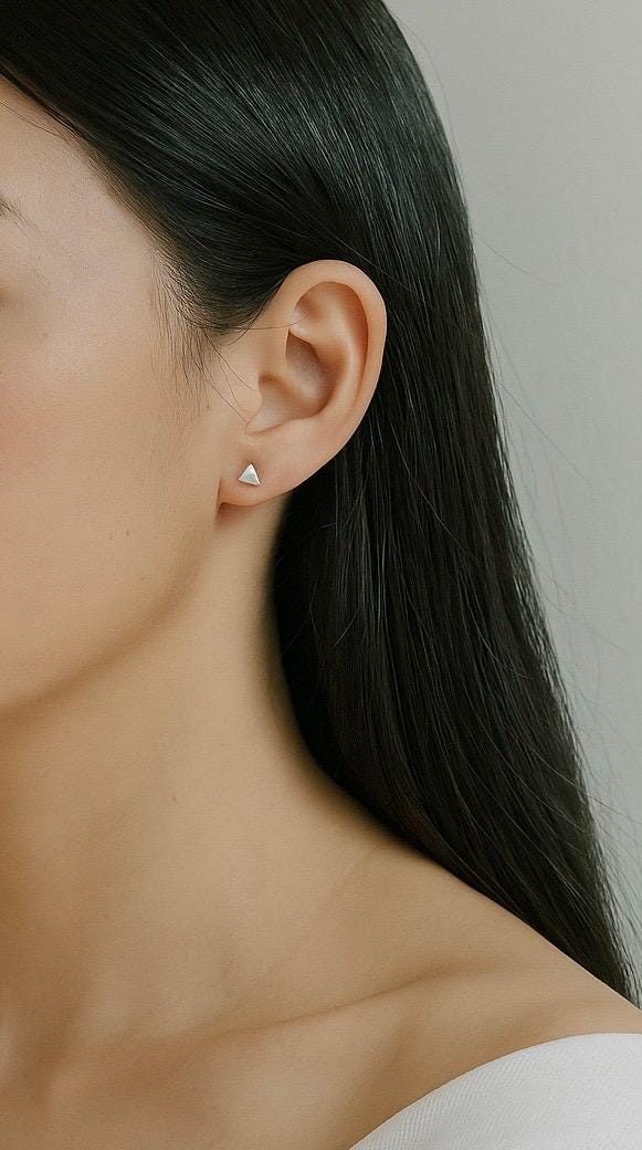 Sterling Silver Triangle Stud Earrings • Minimalist Geometric 925 Silver Earrings