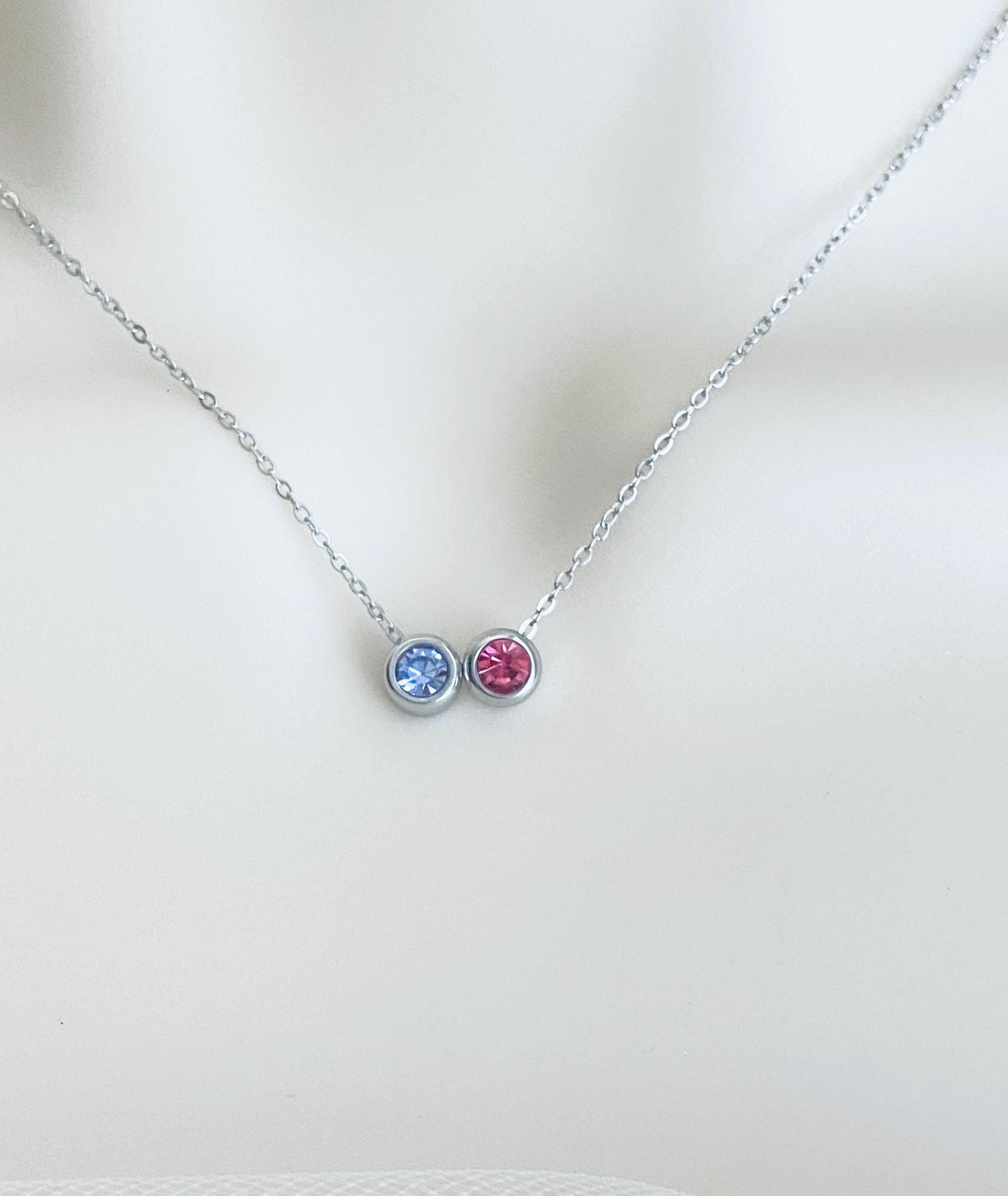 Personalized Birthstone Necklace with Multiple Birthstones • Stainless Steel or Gold Over Stainless Steel