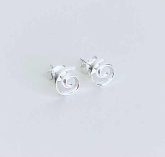Sterling Silver Swirl Stud Earrings • Dainty Spiral Studs, Minimalist Everyday Silver Earrings