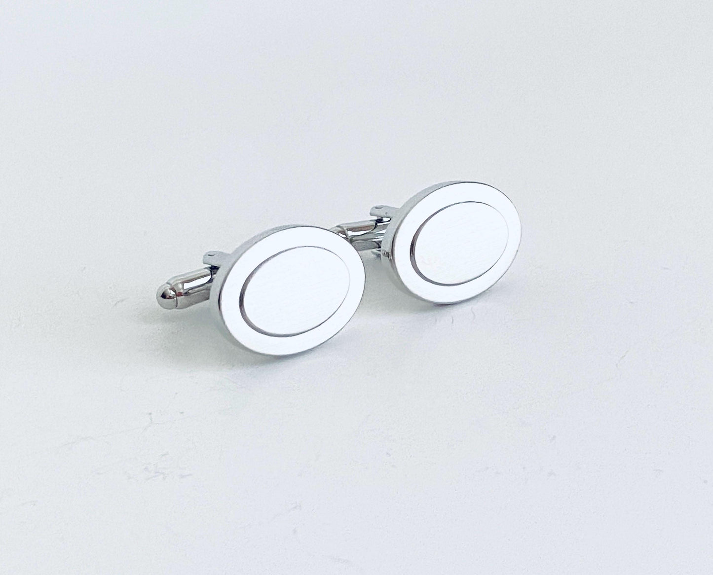 Personalized Oval Cufflinks • Custom Engraved Base Metal Cufflinks for Groom, Groomsmen & Men’s Wedding Gift