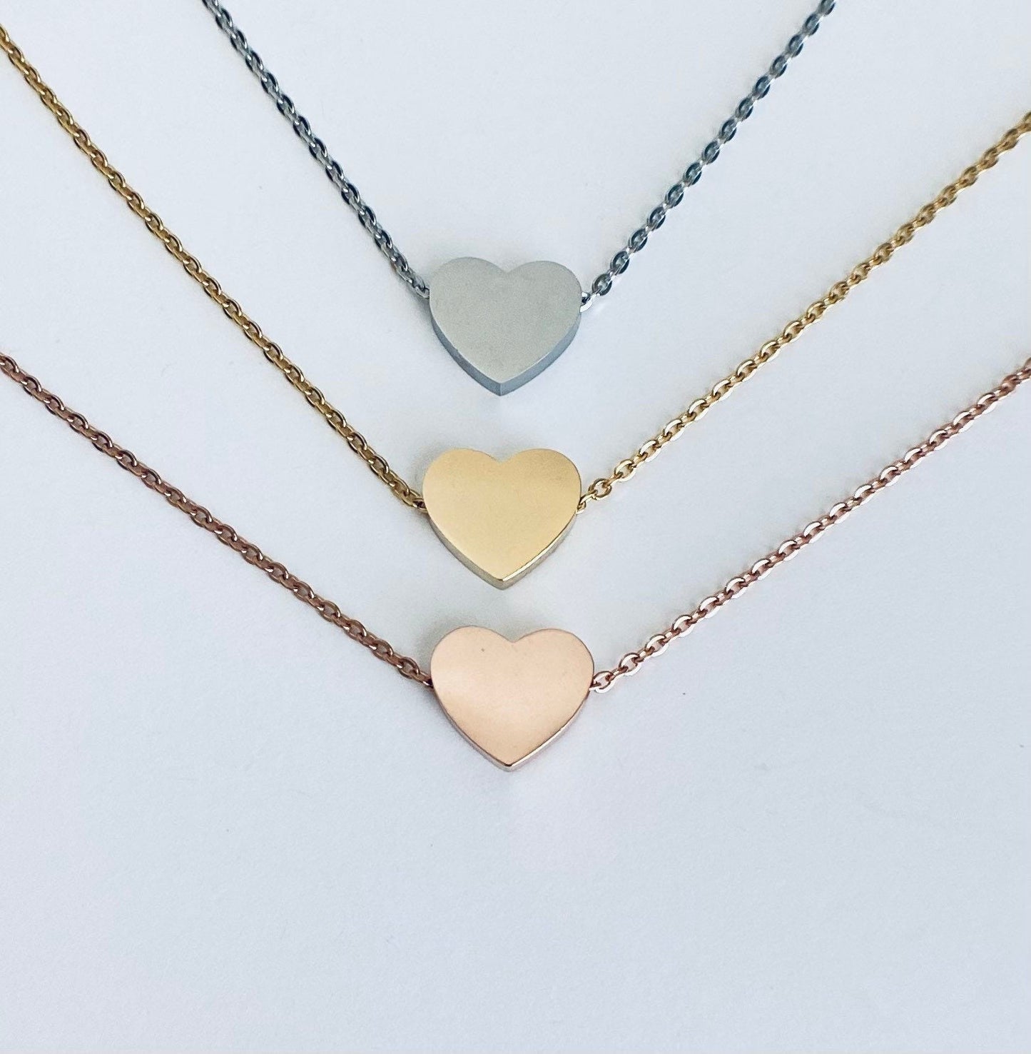 Personalized Floating Heart Necklace • Stainless Steel Heart Pendant Necklace