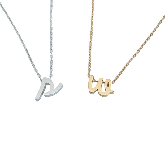 Personalized Lowercase Script Initial Necklace • Stainless Steel & Gold Over Stainless Steel
