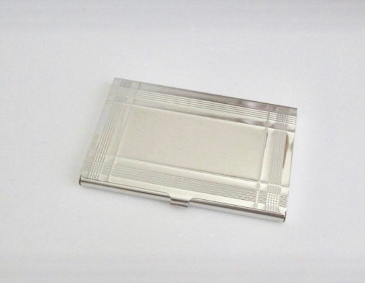 Personalized Stainless Steel Business Card Holder with Border • Custom Engraved Metal Card Case Professional Gift