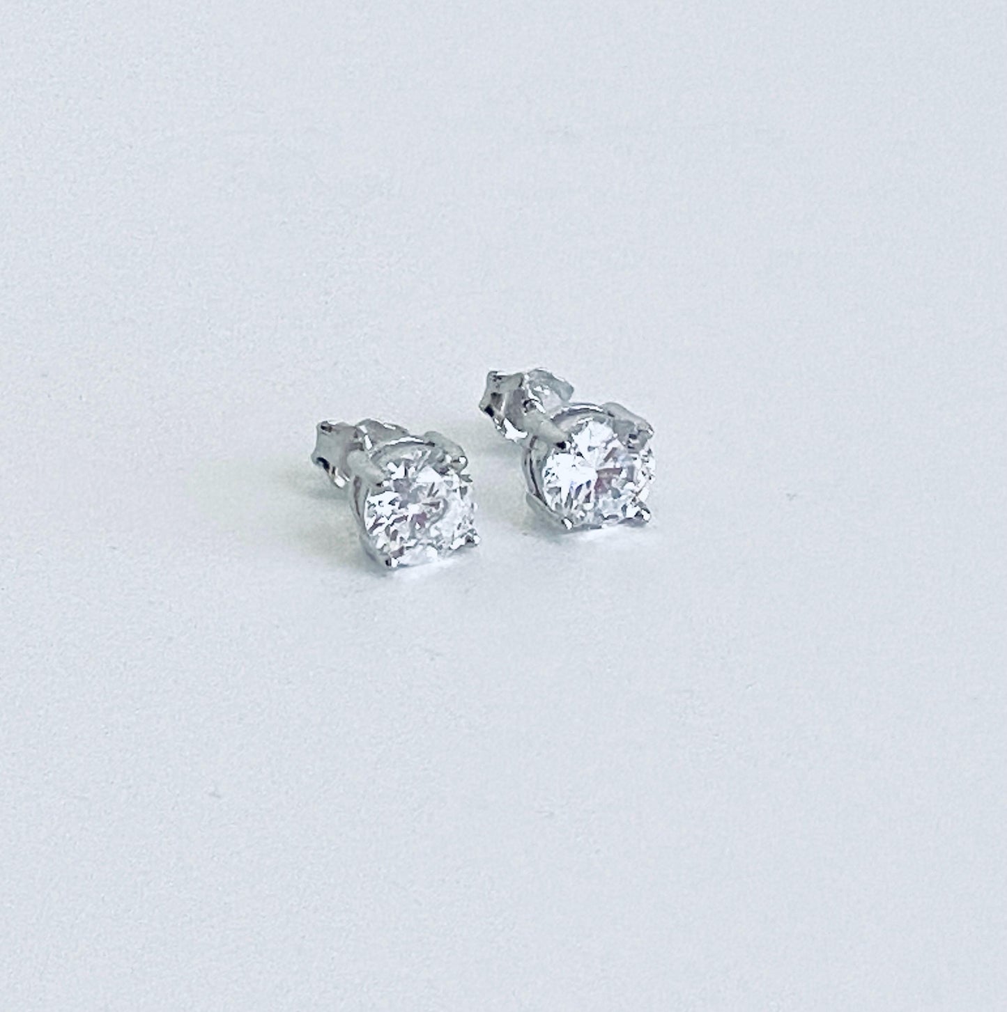 Sparkle Sterling Silver Cubic Zirconia Solitaire Stud Earrings • Dainty CZ Studs