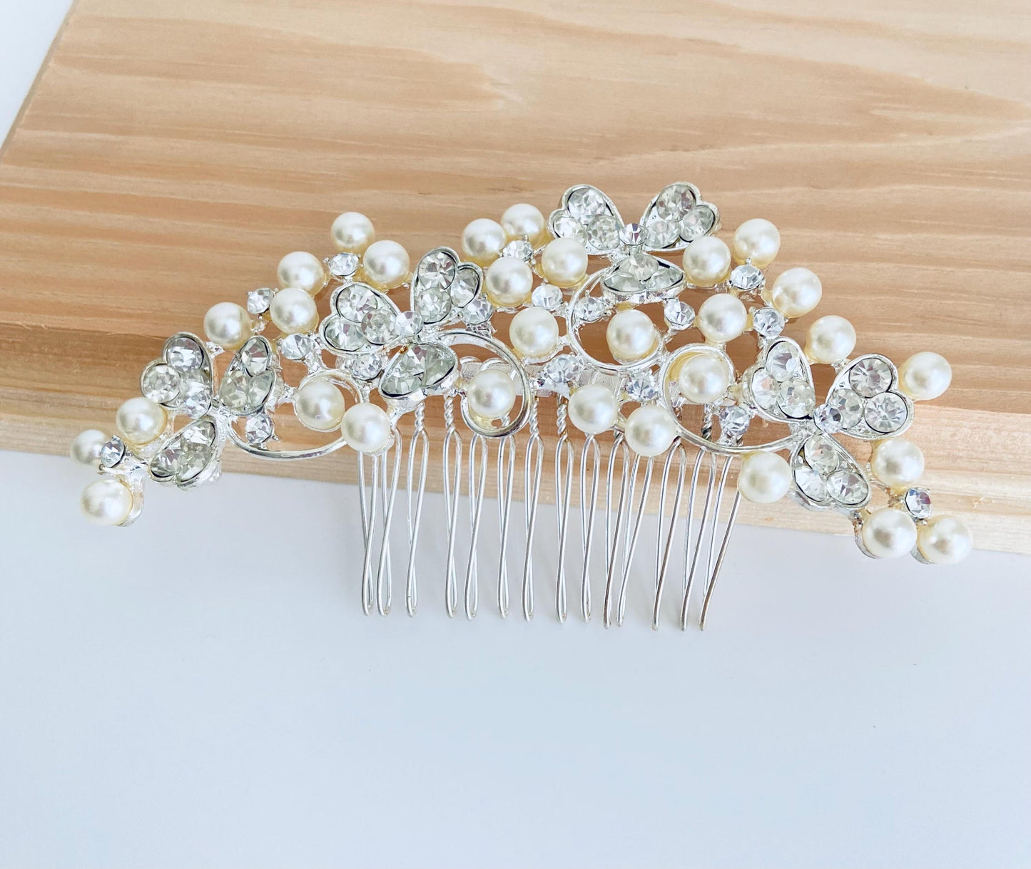Elegant Glass Pearl and Rhinestone Hair Comb • Bridal Wedding Hair Accessory for Bride and Bridesmaids