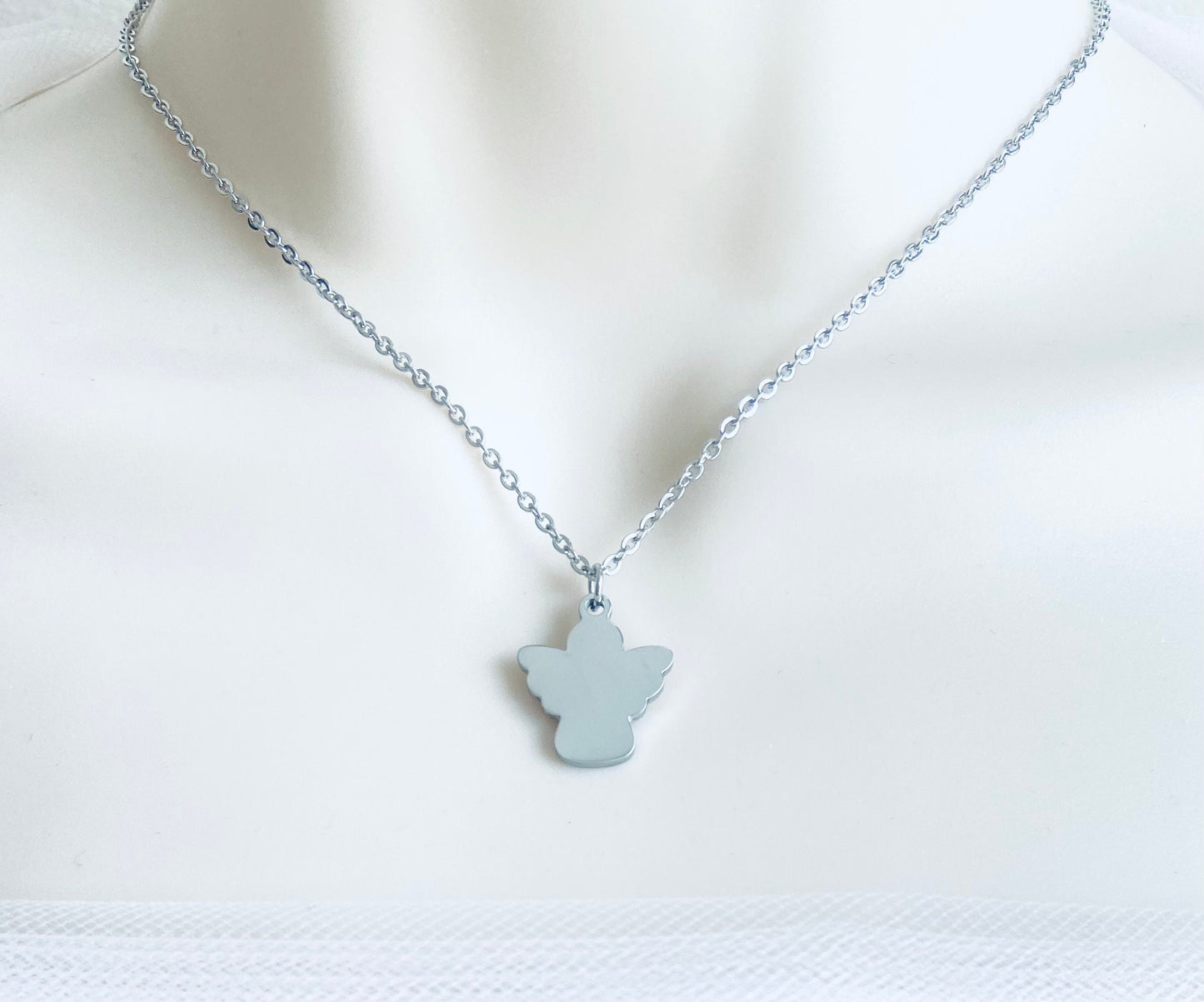 Personalized Stainless Steel Angel Charm Necklace • Custom Engraved Keepsake Jewelry