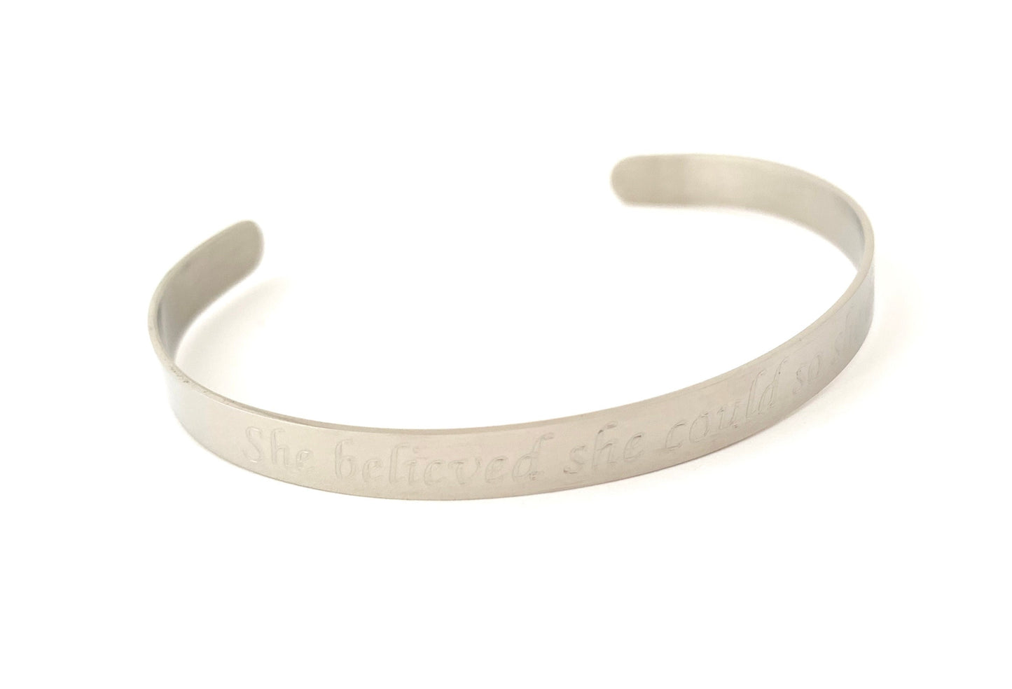 Personalized Stainless Steel Cuff Bangle • Custom Engraved Bracelet in Stainless Steel, Gold or Rose Gold