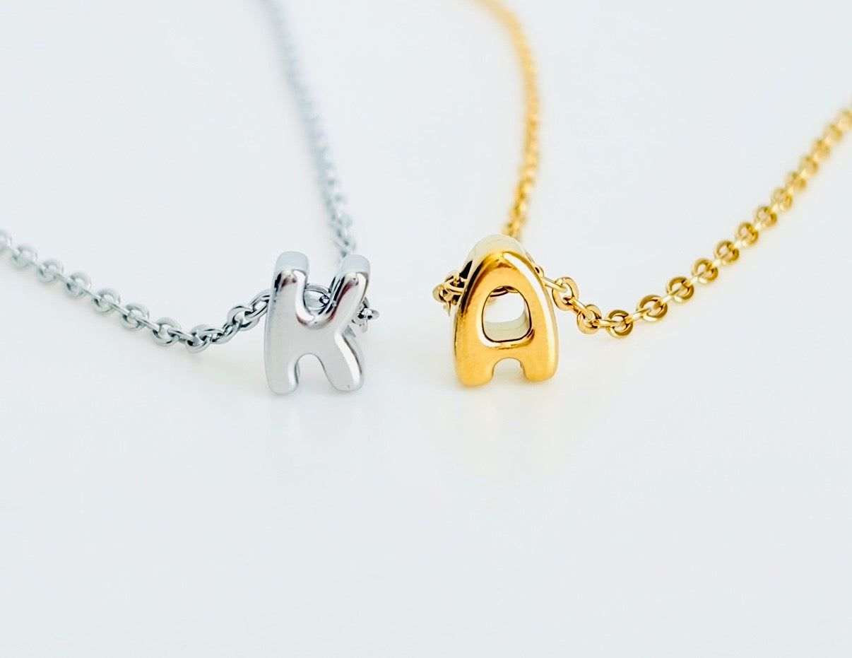 Small Bubble Initial Necklace • Stainless Steel Letter Necklace • Gold Initial Pendant