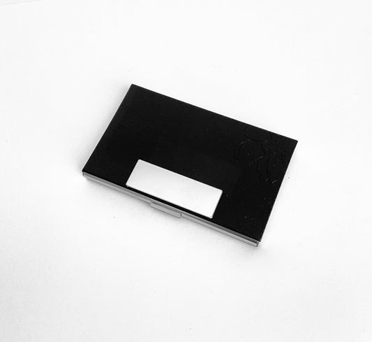 Personalized Black Faux Leather Business Card Holder • Custom Engraved Leatherette Card Case for Men & Women