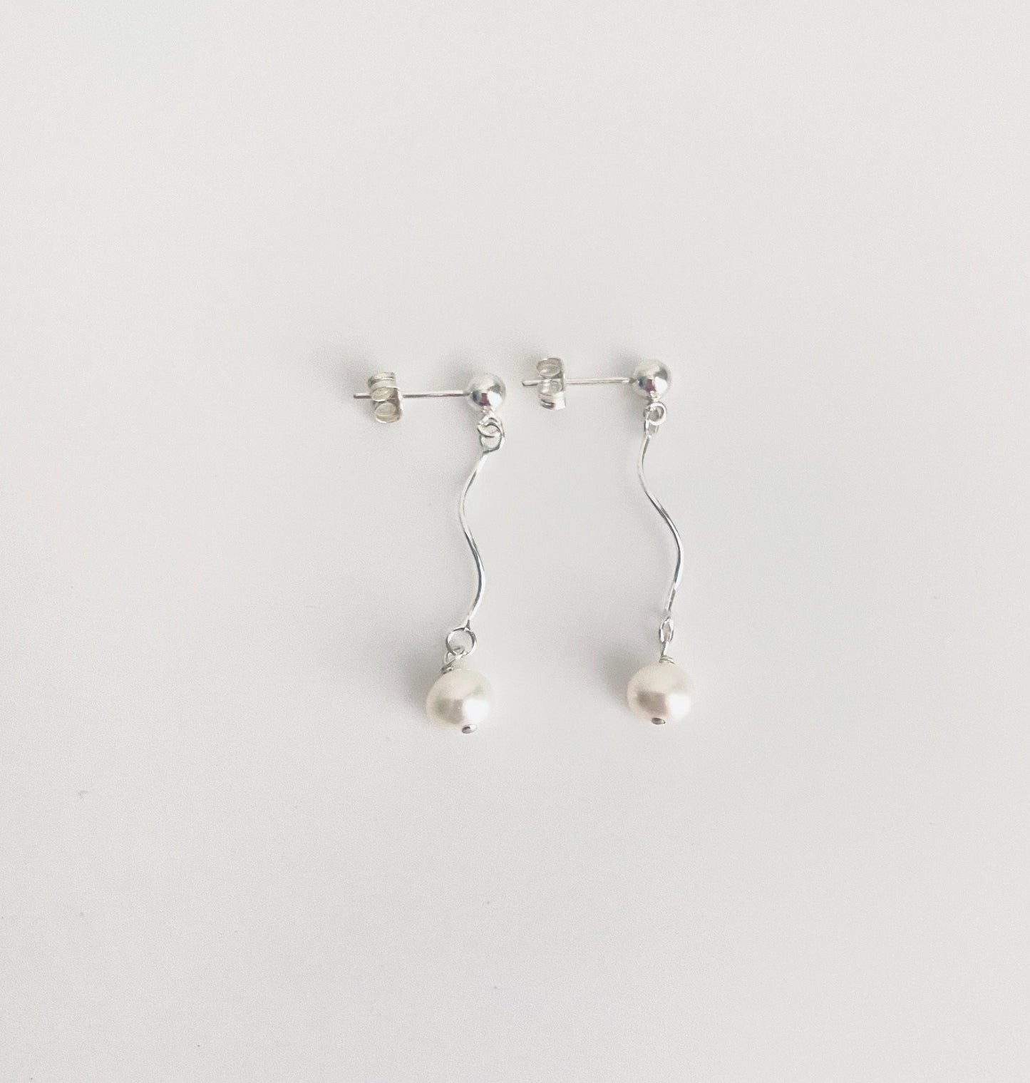 Sterling Silver Pearl Dangle Earrings • 925 Silver Drop Earrings with Pearl