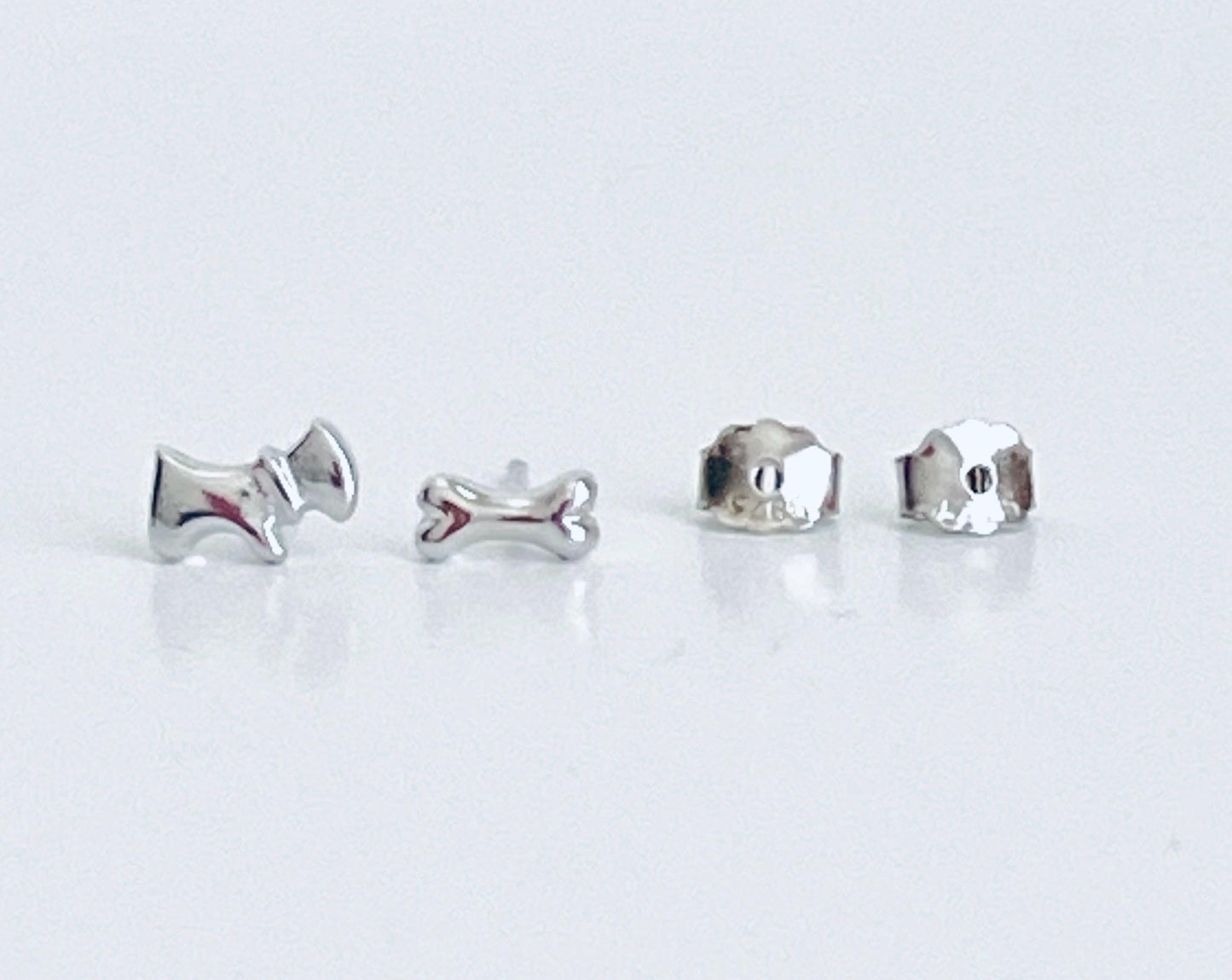 Sterling Silver Dog and Dog Bone Stud Earrings • Cute Puppy & Bone Earrings for Dog Lovers, Dainty Animal Studs