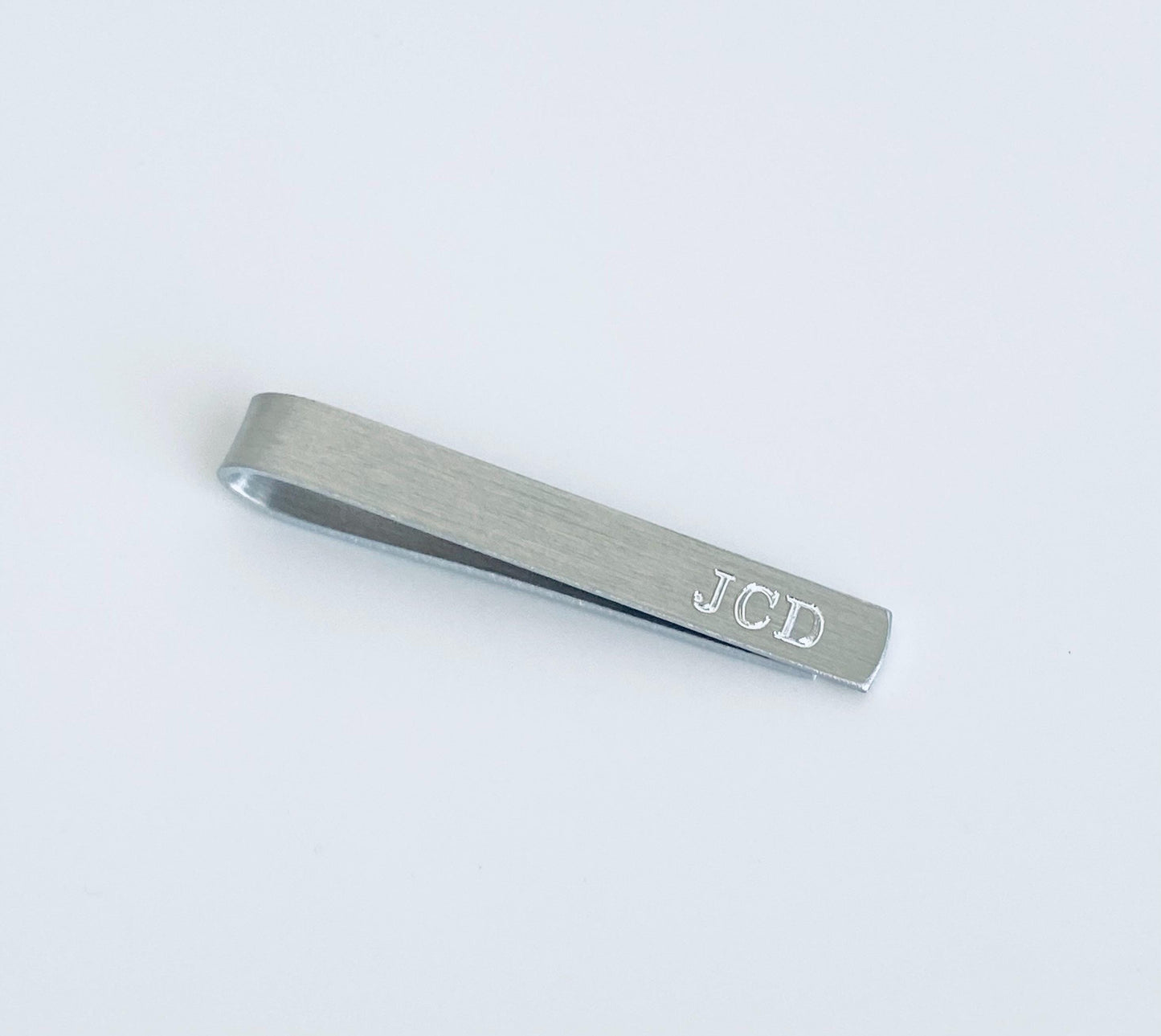 Personalized Hand Formed Aluminum Tie Clip • Custom Engraved Tie Bar in Skinny or Regular Size