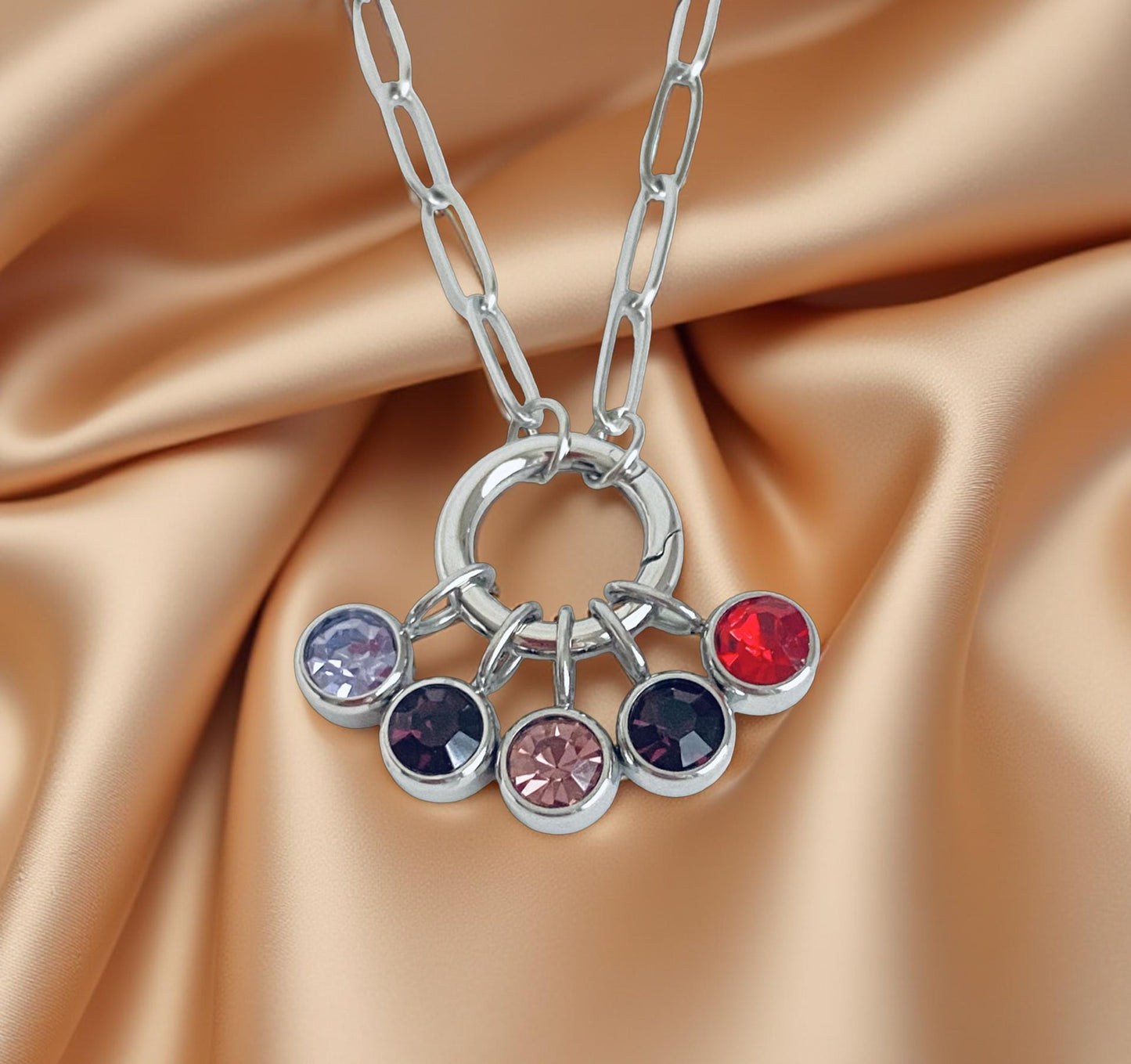 Personalized Birthstone Necklace • One or Multiple Birthstones in Stainless Steel or Gold
