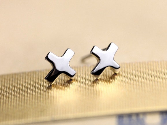 Sterling Silver Cross Stud Earrings • Small Christian Cross Earrings, Minimalist Faith Jewelry Gift