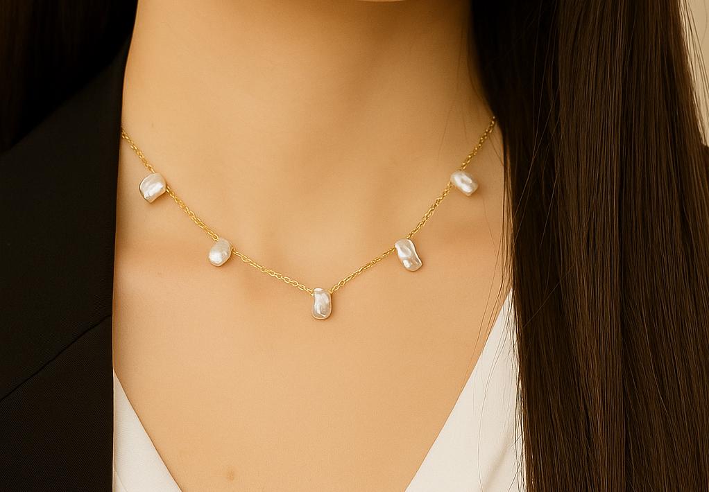 Delicate White Freshwater Keshi Pearl Necklace • Sterling Silver, Gold Filled or Rose Gold