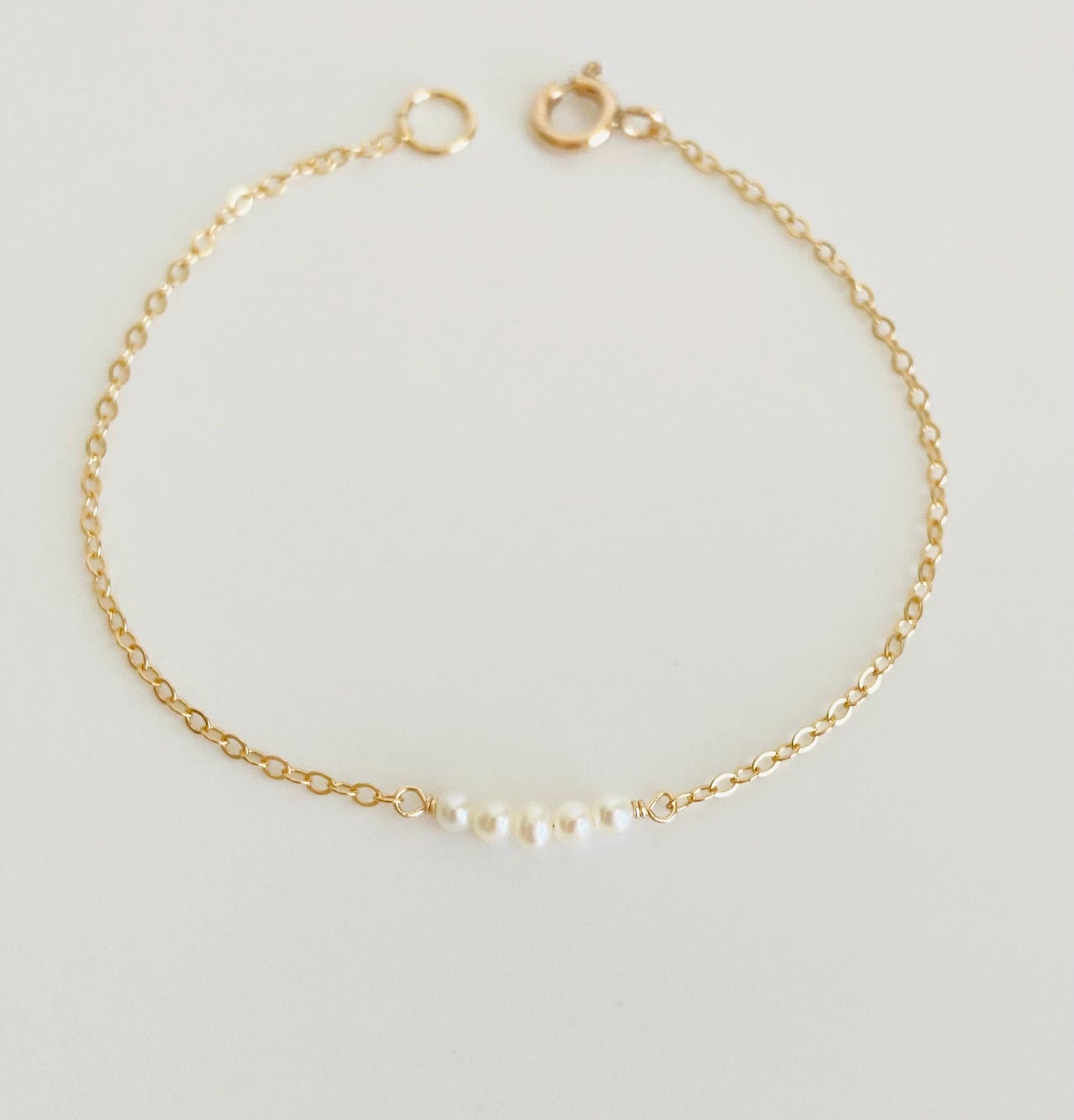 Tiny White Freshwater Pearl Bar Bracelet • Sterling Silver, Gold Filled or Rose Gold
