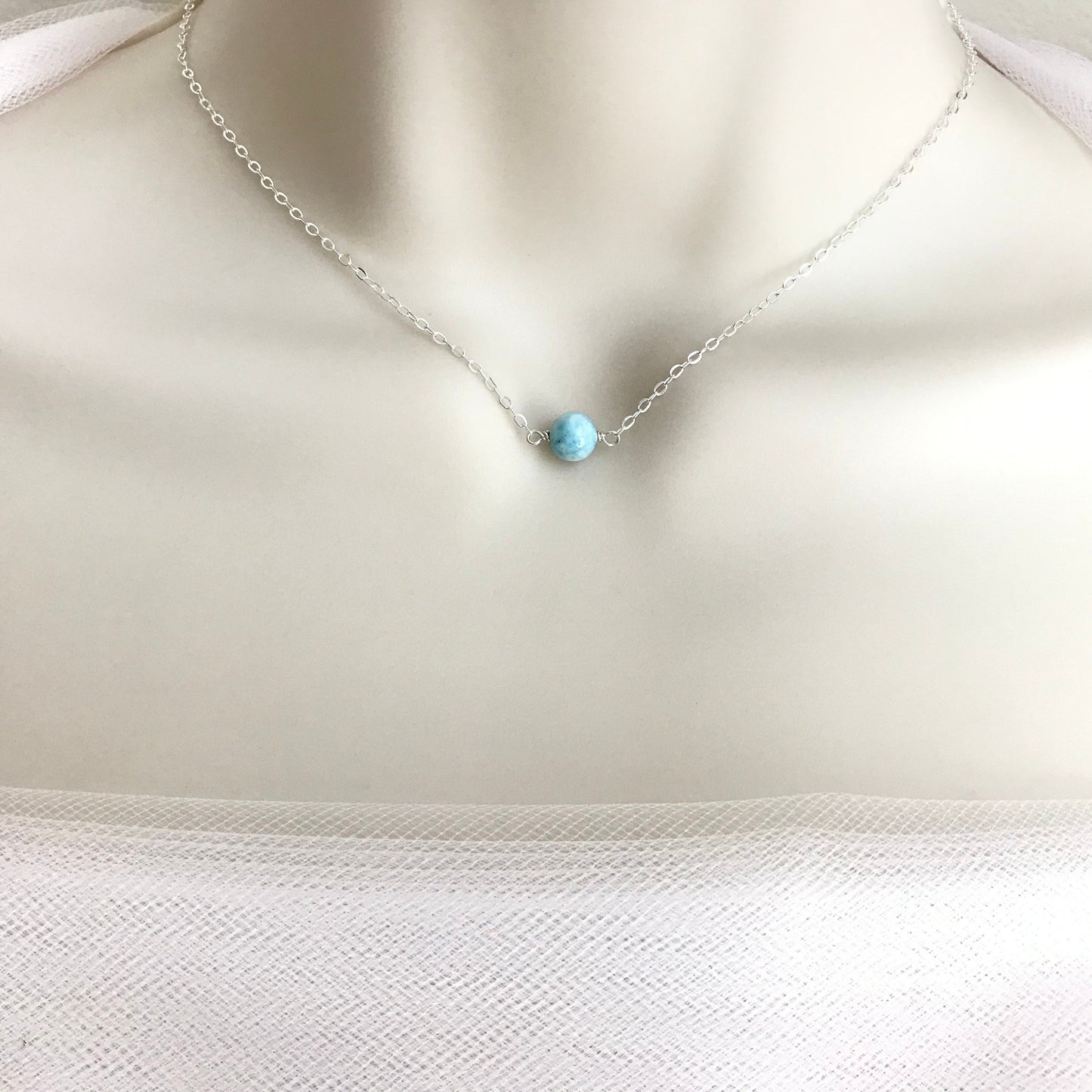 Blue Larimar Necklace in Sterling Silver or Gold Filled