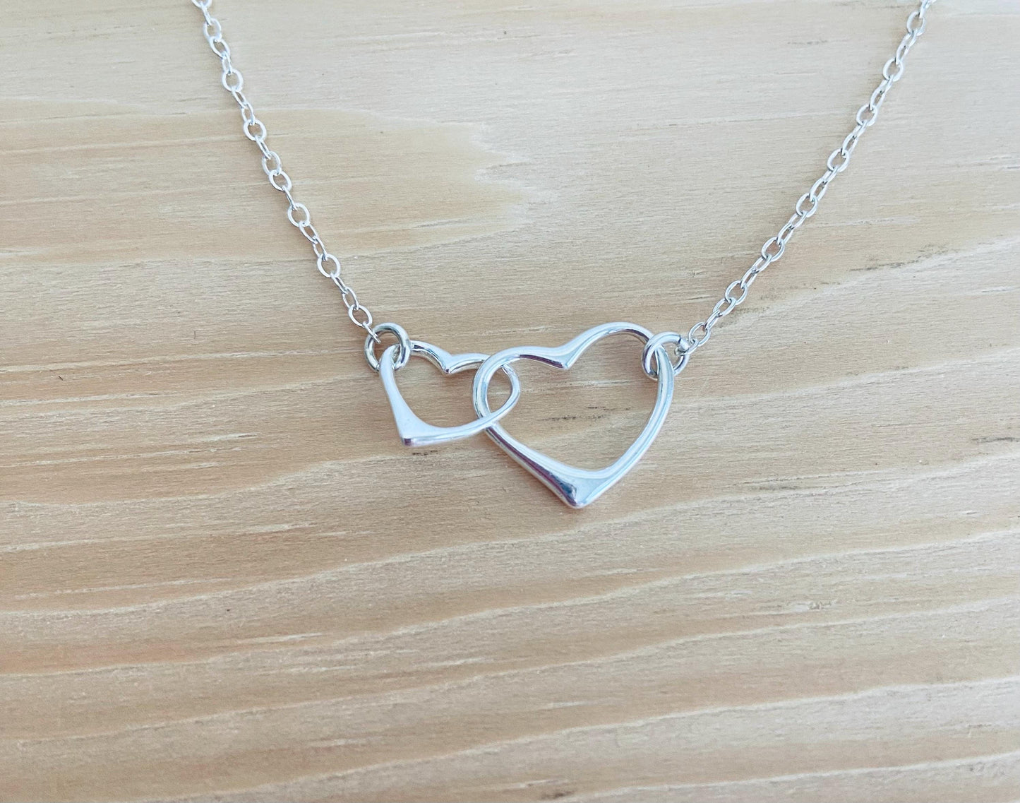 Sterling Silver Interlocking Heart Pendant Necklace • 925 Silver Minimalist Love Necklace