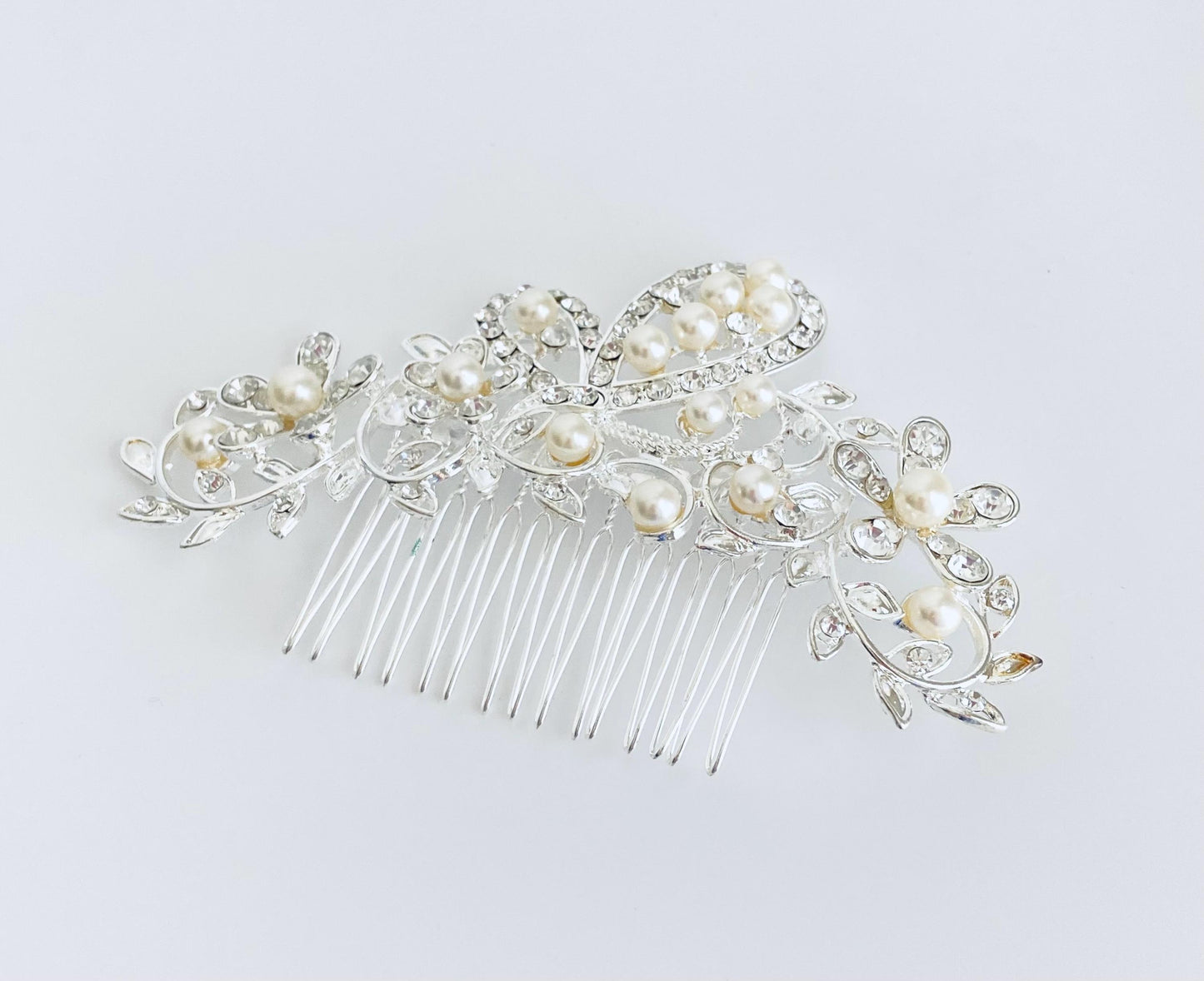 Glass Pearl and Rhinestone Hair Comb •  Elegant Bridal Wedding Hair Accessory for Women