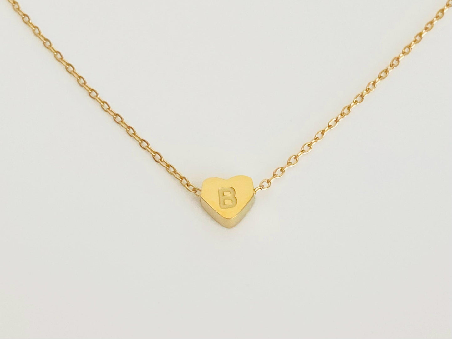 Small Heart Initial Charm Necklace • Stainless Steel or Gold Personalized Letter Necklace